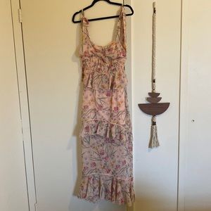 NEVER WORN! Dark Pink brand tiered maxi dress with tie shoulder detail